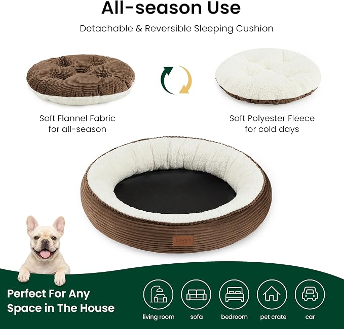 Love's cabin Round Donut Cat and Dog Cushion Bed, 30in Pet Bed for Medium or Large Dogs, Anti-Slip & Water-Resistant Bottom, Soft Durable Fabric Pet Beds, Washable Calming Cat Bed, Dark Brown
