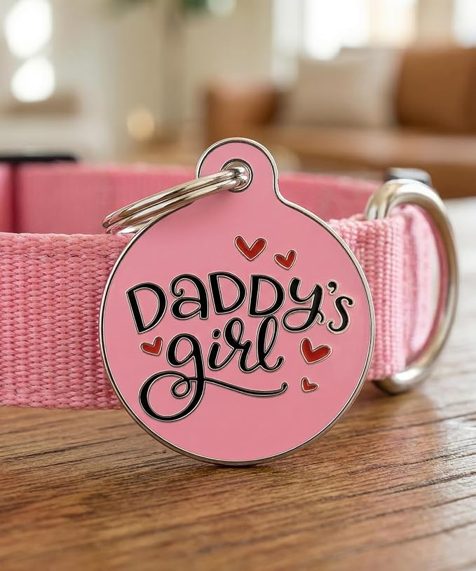 Bad Tags Personalized Dog and Cat ID Tags in 25+ Designs and 2 Sizes - 5 Lines of Custom Engraved Text - Funny Cute Personalized Pet Tags (Daddy's Girl, Large (1.25 inch))