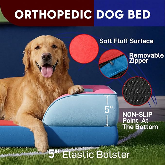 Comfort Expression Orthopedic Dog Beds for Large Sized Dog with Bolster | Waterproof Dog Couch Bed with Washable Cover & Non-Slip Bottom, Supportive Egg Crate Foam Large Pet Bed, 36x27 Inch