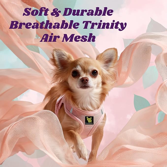 EcoBark Teacup Dog Harness - Luxury Soft XXXS Dog Harnesses for Puppy & Toy Breed Dog - Reflective Mini Step in Halter Vest (Baby Pink)