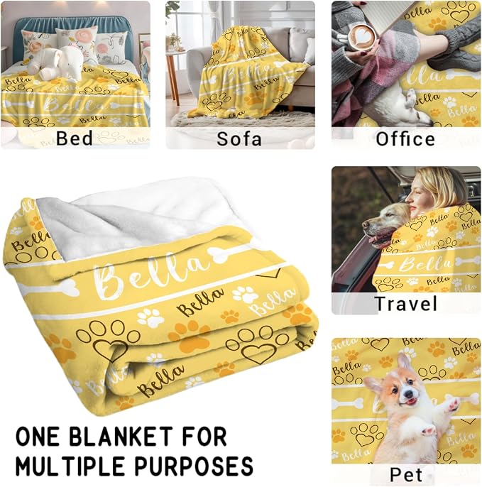 Custom Dog Blankets with Pictures, Personalized Name Blanket for Pets, Customized Pet Photo Throw,The Lightweight Blanket All-Season 50"x40"for Kids