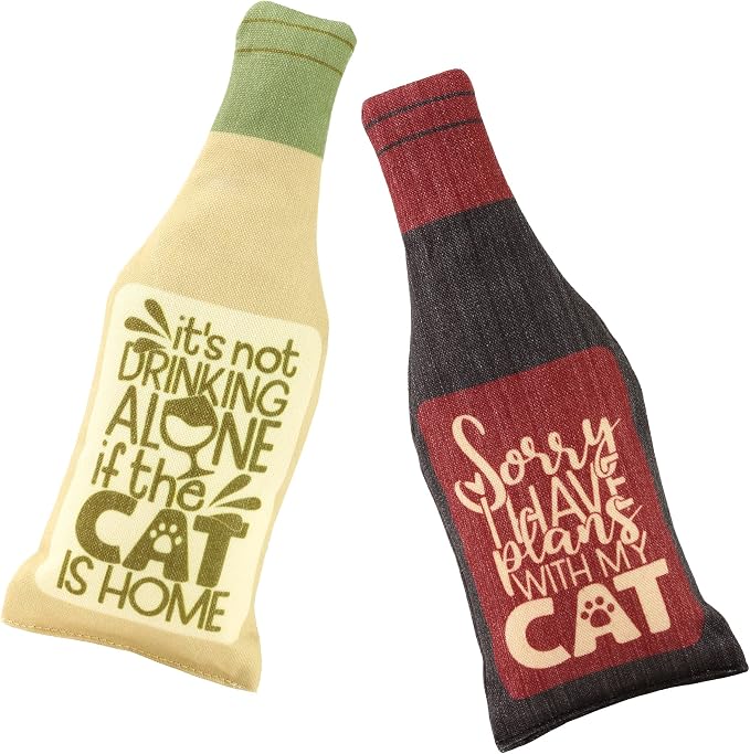 Wine Bottle Catnip Toys for Cats and Kittens Plush Wine Bottle - Funny Cat Toy Moscato and CATbernet - Cat Nip Toy for Wine Drinking Cat Moms and Dads