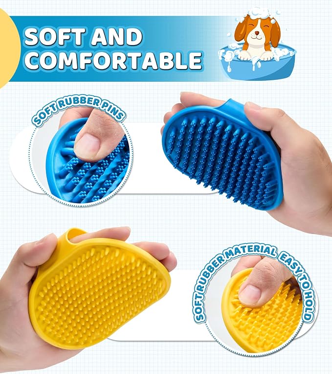 3PCS Dog Bath Brush Shampoo Brush Cat Scrubber Bath Cat Shower Brush Pet Bath Supplies, Suitable for Deshedding, Washing & Grooming for Short and Long Haired Pets (Blue Blue Yellow)