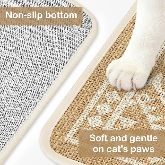 Bienbee Cat Litter Mat, 33" x 22" Litters Box Mat Machine Washable Less Waste Waterproof Litter Mats, Non-Slip Cat Litters Trapping Mats Easy to Clean Linen Geometric L