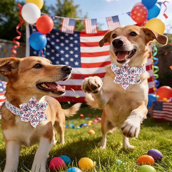 4th of July American Flag Dog Collar, DOGWONG Red Blue Flower Dog Collar with Metal Adjustable Buckle,Soft and Comfortable Independence Day Dog Collars for Small Dogs,S