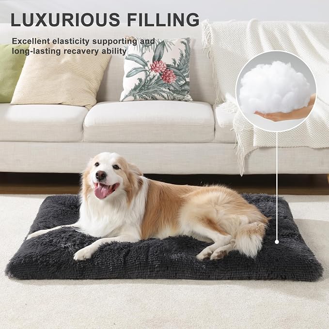 Extra Large Dog Bed Crate Pad 42", Washable XL Plush Pet Mat Dark Grey | Machine Washable, Anti-Slip Bottom, Kennel Pad 41*27", Ultra Soft Cozy Sleeping, Easy to Care, 85 lbs