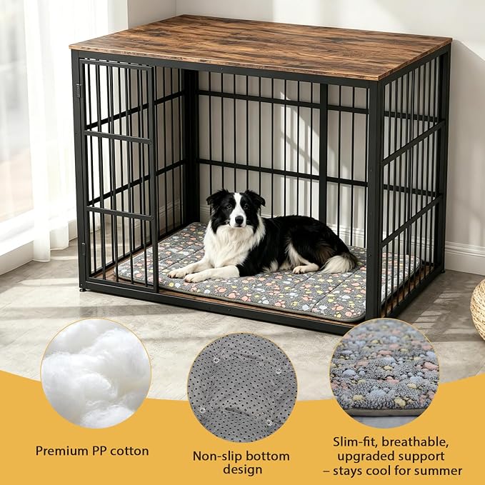 Washable Dog Bed Mat, Upgraded Non-Slip Durable Dog Bed, Soft and Comfortable, Machine Washable Luxury Kennel Pad, Paw Pattern Design Kennel Beds Mats for Large Medium Small Pets, 43.3" x 27.6"