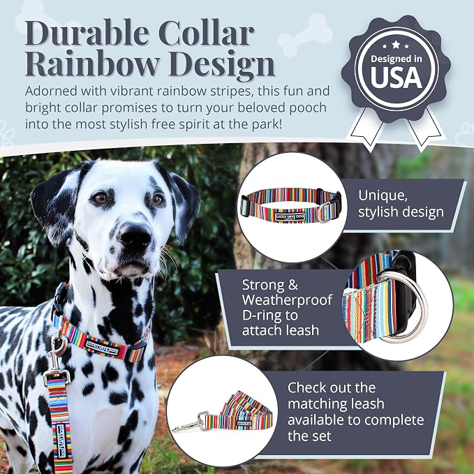 Lucky Love Dog Collar, Beautiful & Vivid Patterns, Rainbow Dog Collar for X-Large Dogs, Easy On & Off Clasp Accessory (Hippie, XL)…