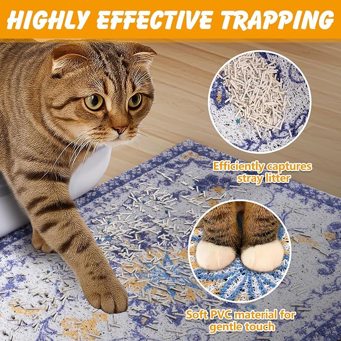 ondware Cat Litter Mat 20 x 15 in, Waterproof Non-Slip, Washable | Traps scattered litter, soft PVC mesh, paw-friendly, easy rinse clean, helps keep floors tidy