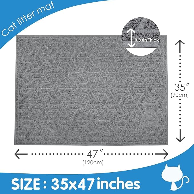UPSKY Waterproof Cat Litter Mat Large 35" x 47" Soft on Kitty Paws, Gray | Litter Box Mat, Cat Litter Mat Litter Trapping Mat, Waterproof Scatter Control, For Indoor Cats, Easy to Clean