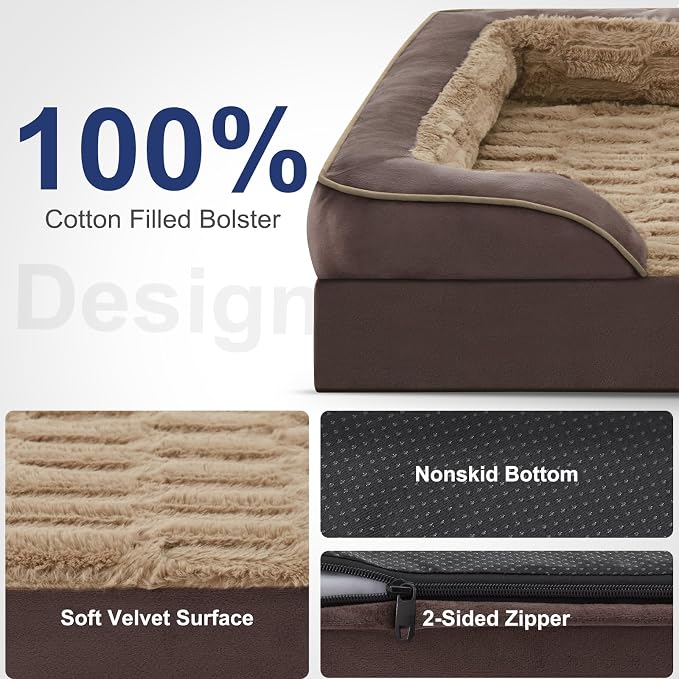 FURTIME Orthopedic Extra Large Dog Bed, Waterproof Dog Beds, 48x35x6.5 Supportive Foam Pet Couch Bed with Removable Washable Cover and Nonskid Bottom