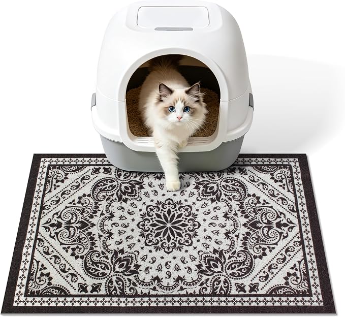 Cat Litter Mat, 24"x15" High-Density PVC Cat Litters Trapping Mat, Waterproof & Non-Slip Backing, Litter Box Catcher, Soft on Kitty Paws, Easy Washable Pet Supplies Black