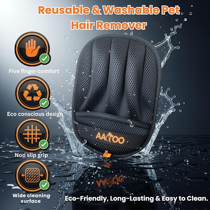 2PCS Pet Hair Removal Gloves for Cats & Dogs – Upgraded Large Five-Finger Electrostatic Grooming Glove, Washable Reusable Magic Brush Pet Hair Remover for Clothes, Sofa, Carpet & Car Seat