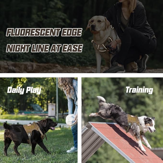 AUROTH Tactical Dog Harness for Large Dogs No Pull Adjustable Pet Harness Reflective Working Training Easy Control Pet Vest Military Service Dog Harnesses Army Yellow XXL