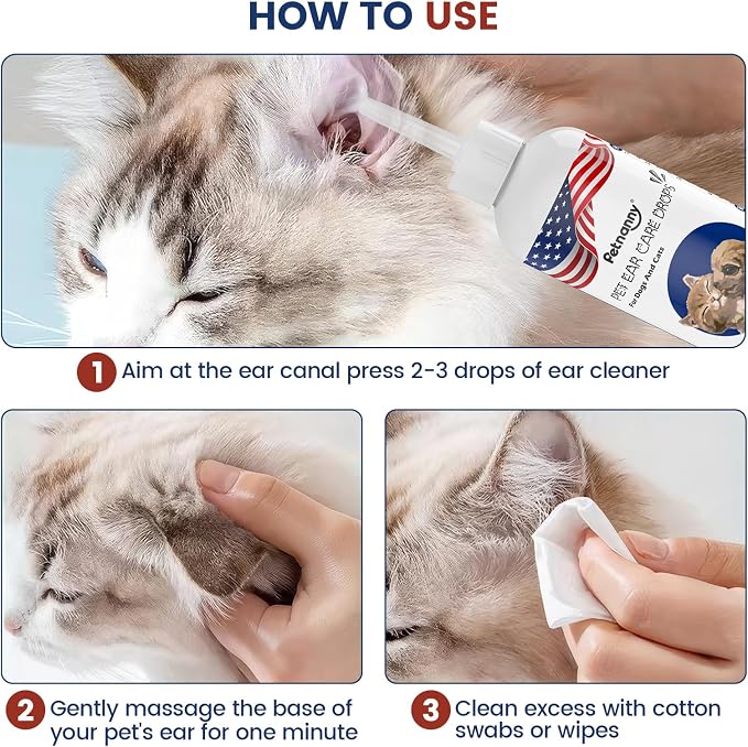 Petnanny Dog Ear Cleaner,Cat Ear Cleaner Drops, Pet Ear Cleaner Gentle Care | Cat Ear Drops with Silver Ion & Botanical Extracts, Non-Stinging Dog Ear Wash, Soothes Itchy Ears & Gently Clear Wax & Debris