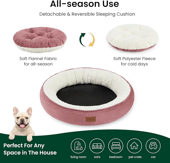 Love's cabin Round Donut Cat and Dog Cushion Bed, 30in Pet Bed for Medium or Large Dogs, Anti-Slip & Water-Resistant Bottom, Soft Durable Fabric Pet Beds, Washable Calming Cat Bed, Dusty Rose