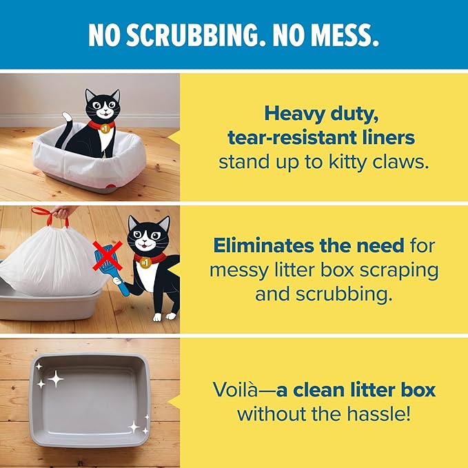 Jonny Cat Litter Box Liners: Heavy Duty - Tear & Leak Resistant - Drawstring Close - Jumbo, 15 Count