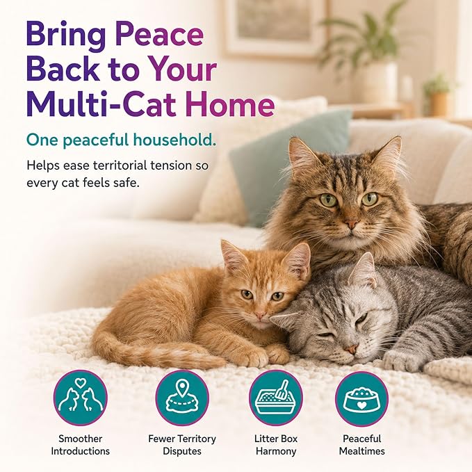 Smart Cat Calming Pheromone Diffuser, 1 Diffuser + 3 Refills | Smart Calming Diffuser with Timer And Auto-On Features, Effectively Reduces Anxiety, Fighting, Scratching & Pee Spraying