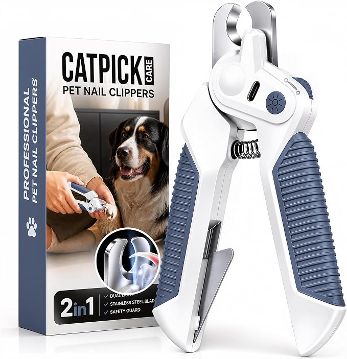 2-in-1 Cat Nail Clipper with Light for Small Medium Large Dogs | Cat Trimmer Grooming with Built-in File, Stainless Steel Blades Cutter, Ideal for Small, Medium & Large Pets, Blue