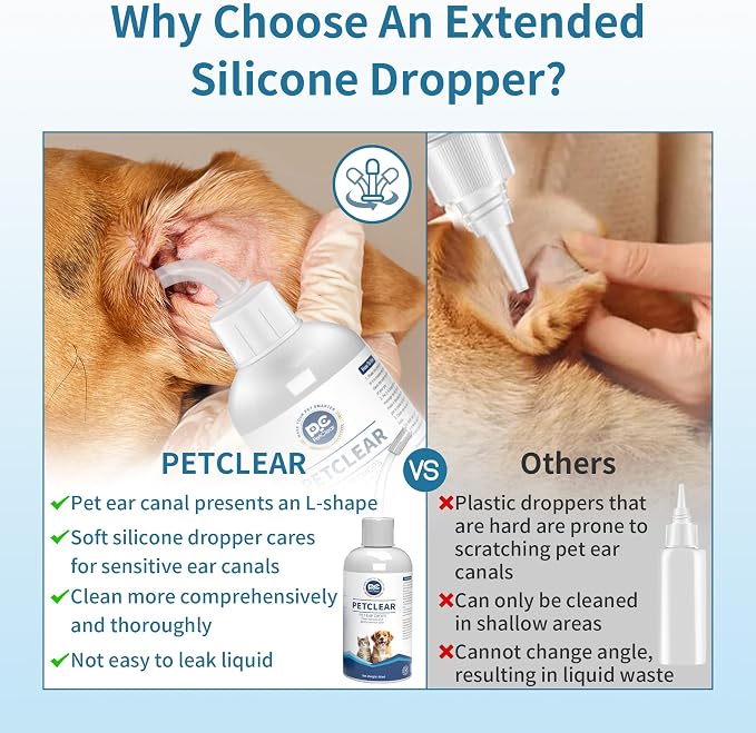 Dog Ear Cleaner, Contains Aloe Vera, Relieves Itching, Removes Earwax Buildup, Debris, Odors, Non Irritating, with Extended Soft Silicone Dropper, For Dogs and Cats, 1 Bottles (2.03 oz in total)