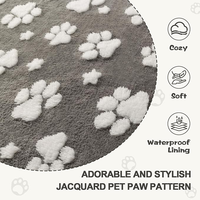 Waterproof Blanket for Dog Puppy Cat, Cute 3D Textured Paw Dog Blanket for Bed Couch Sofa, Soft Liquid Pee Proof Pet Furniture Protector, 30"x40", Grey