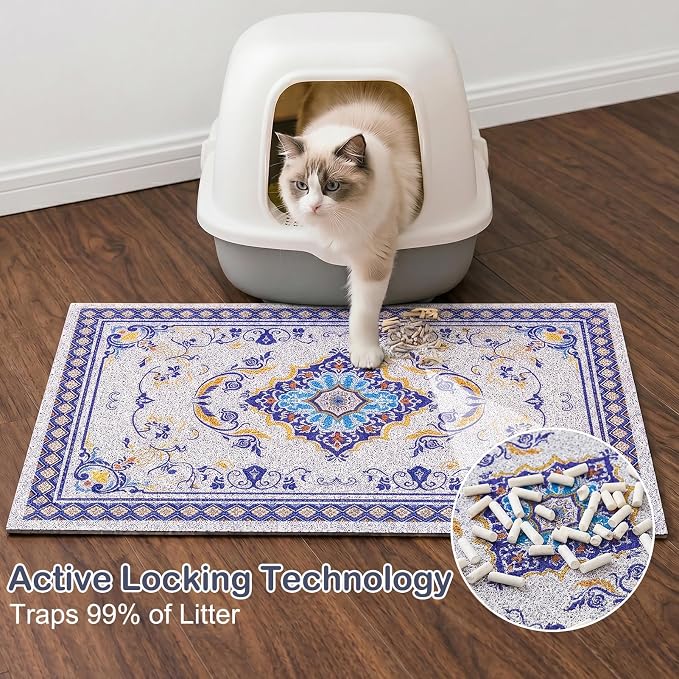 Glittme Cat Litter Mat, 33"x22" Non-Slip Washable Trapping Mat for Cats | Litter Trapping Mat With Thick PVC Coil To Catch Scatter, Soft On Paws And Waterproof Bottom To Protect Floors