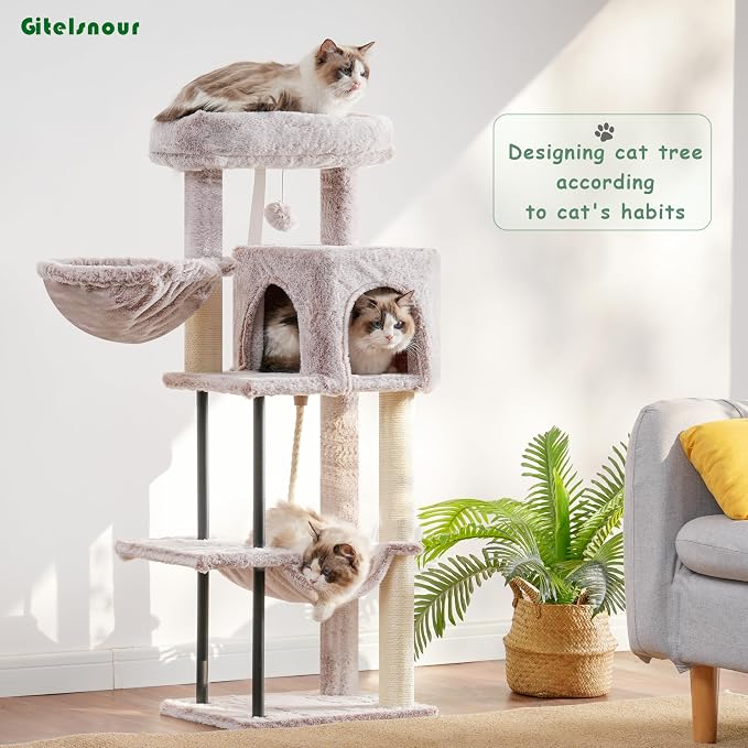 Cat Tree, 43.3'' Cat Tower with Hammock for Kittens GCT004SMU | Cat Condo House for Small Indoor Cats, Basket, Scratching Post, Large Platform, Sturdy Steel Tube, Sisal Rope, Mushroom