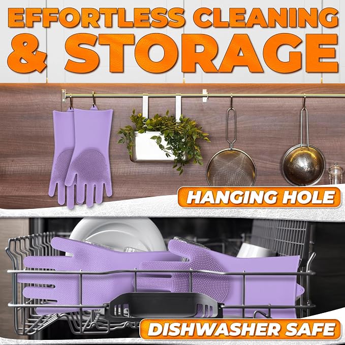 Cat and Dog Washing Gloves, 1 Pair, 11.6", Soft Silicone (Purple) | Dog Shampoo Gloves, Pet Bath & Grooming Mitt, 3000 Soft Bristles, Removes Loose Hair, Saves Shampoo, Massage, Wet or Dry