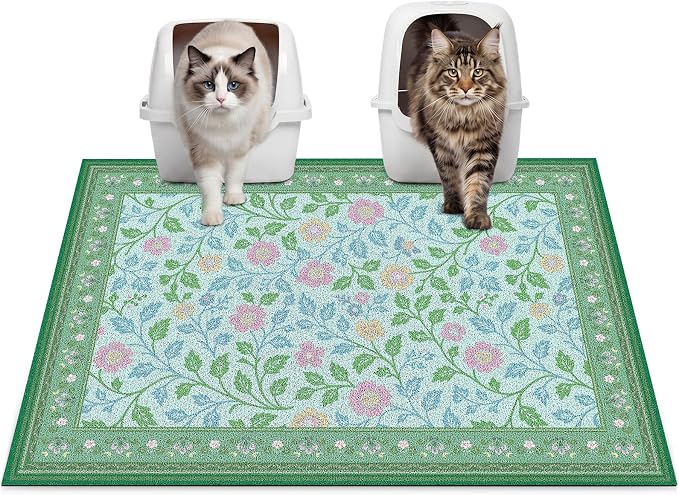 Glittme Cat Litter Mat, 33"x22" Non-Slip Washable Trapping Mat for Cats | Litter Trapping Mat With Thick PVC Coil To Catch Scatter, Soft On Paws And Waterproof Bottom To Protect Floors