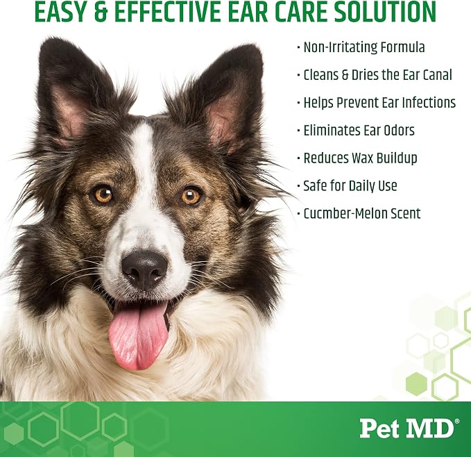 Pet MD Otic Ear Solution for Dogs & Cats - Cucumber Melon Scent - 8oz | Dog and Cat Ear Cleaner to Help Reduce Wax & Build Up - Cleans and Deodorizes by Flushing Debris