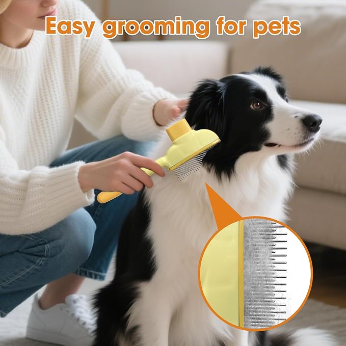 Cat Hair Brush & Dog Brush, Deshedding Brush for Long or Short Haired Pets, Removes Loose Fur, Durable Stainless Steel & ABS Design (yellow 2pcs)