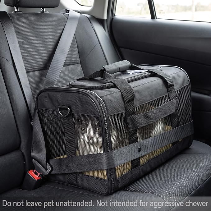 Conlun Cat Carrier Airline Approved, Soft-Sided Dog Carrier with Inner Safety Leash, Pet Transport Carrier for Small-Medium Cats Puppies up to 15 Lbs, Collapsible Travel Kitten Carrier Bag -Blue M