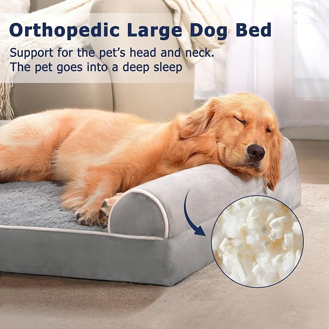 WESTERN HOME Dog Beds Large Sized Dog，Orthopedic Pet Bed for Senior Dogs, Waterproof Pet Beds with Washable Removable Cover, Large Soft Nonskid Bottom Couch, 36in, Grey