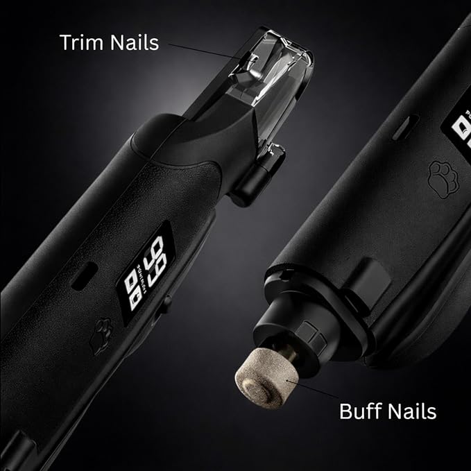 2-in-1 Dog Cat Nail Clippers with Light Bloodline Indicator & Electric Grinder – Type-C Rechargeable Dog Cat Nail Trimmer – Low Noise Grooming Tool with Battery Display (Matte Black)