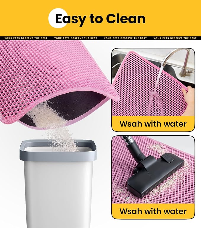 Cat Litter Mat New Size 23.6"x14.6" for Small Spaces, Upgrade Super Waterproof Back Layer Litter Box Mat, Non Slip, Durable, Soft on Paws Kitty Trapping Matt, Pink