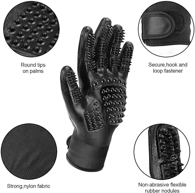 Pet Grooming Glove – Patented Rubber-Massage Shedding Bath & Hair Remover for Dogs, Cats & Livestock – Lightweight, Flexible, Secure Fit (Black)