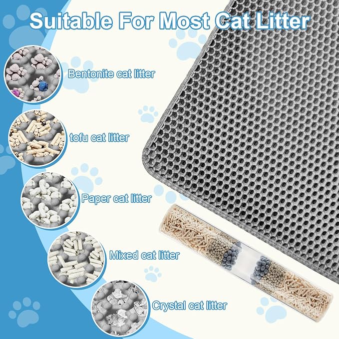 Honeycomb Cat Litter Mat, Double Layer, 23.4"x14.7", Gray | Durable Cat litter box mat, ultra-soft BPA-free non-toxic EVA, non-slip urine-proof base, easy-clean, washable, traps litter