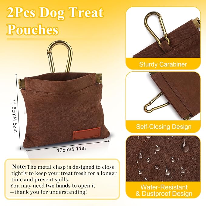 2Pcs Hands Free Dog Treat Pouches for Training, Walking and Outdoor Use | Dog Treat Bag with Carabiner, Hands Free, Auto Closing Pet Treat Pouch for Training,Walking, Hiking