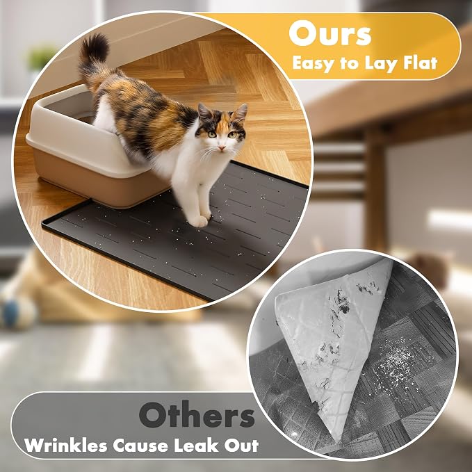 Pieviev Extra Large Silicone Litter Box Mat, Easy to Clean, 40'' x 28'' | Extra-Large Coverage Area Litter Mat, Soft on Kitty Paws, Grooves Reduce Waste, Raised Edges Trap Urine and Spills.