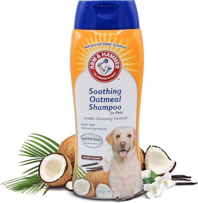 Arm & Hammer Soothing Oatmeal Dog Shampoo, Vanilla Coconut, 20 Fl Oz, 2-Pk | Baking soda formula, moisturizing oatmeal, vanilla coconut scent, pH balanced for dry skin