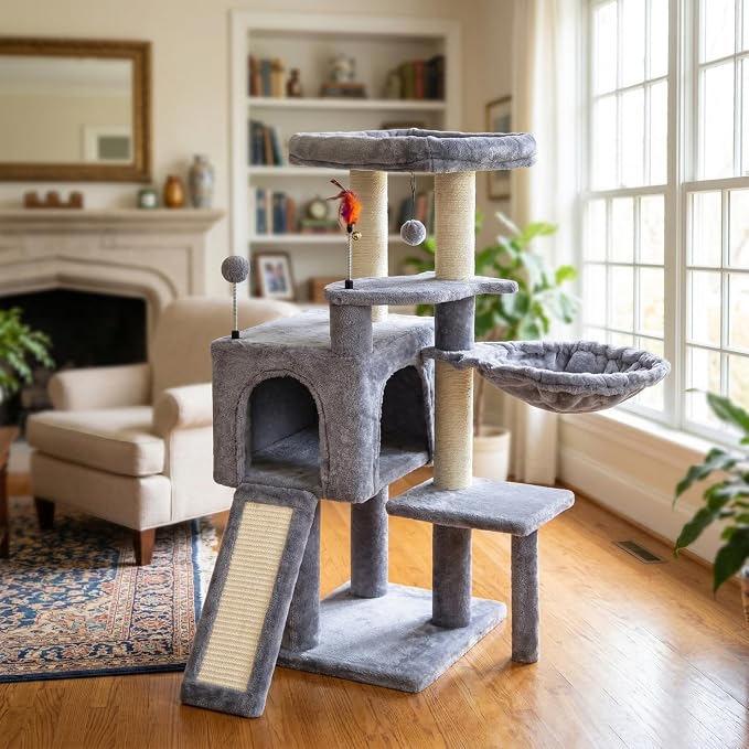 AIWIKIDE Cat Tree Has Scratching Toy with A Ball Activity Centre Cat Tower Furniture Jute-Covered Scratching Posts (Grey, 36.6'')