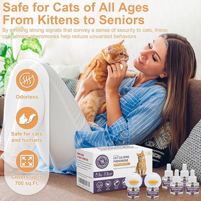 Reespring Cat Pheromones Calming Diffuser: Premium Pheromone Diffuser for Cats - Cat Pheromones Diffuser - Cat Calming Diffuser - Cat Calming Pheromone Diffuser (2 diffusers+ 6 Refills)