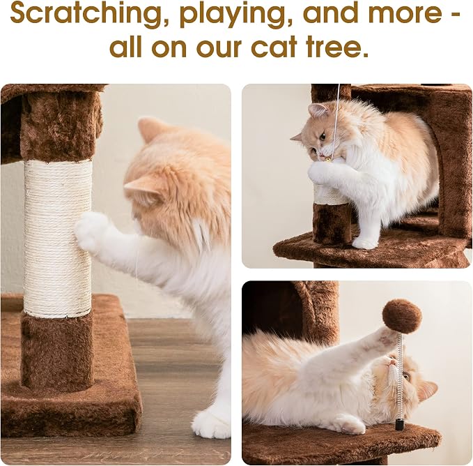 MWPO 70.1-Inch Large Cat Tree, Multi-Level Tall Cat Tower for Indoor Cats, Plush Cat Condo with Big Padded Perches, Sisal-Covered Scratching Posts, Hammock, Toys for Kittens & Cats - Brown