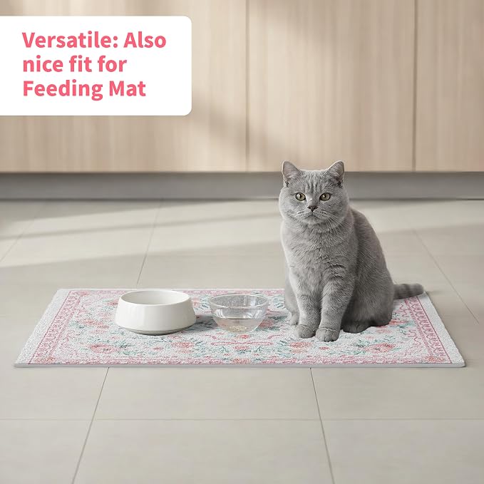 Cat Litter Mat 24"x15" for Litter Box, Non-Slip Washable Floor Mat with Litter Trapping Design, Scatter Control for Cats and Kittens, Pink
