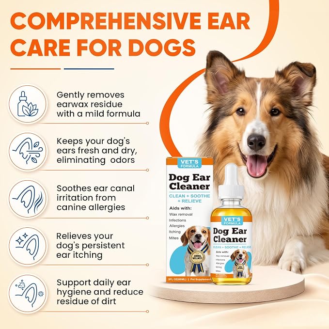 Dog Ear Cleaner and Infection Treatment,Natural Ear Drops for Dogs, Gentle Relief for Itching, Irritation, Wax Build-Up & Infections,Safe Ear Cleaning Solution for All Breeds & Ages | Relieve Ear Itching, Clean Earwax Buildup, Reduce Odor, Mild Formula...