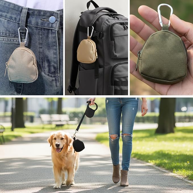 Dog Treat Pouch with Carabiner 3 Pack, Black, Green, Khak | Dog Treat Pouch for Dog Trainingr, Hands-Free Dog Treat Holder for Pet Training, Dog Treat Bags for Outdoor Use