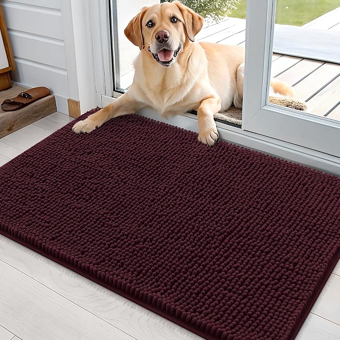 OLANLY Dog Door Mat for Muddy Paws 35x24, Super Absorbent Chenille Mud Mat | Russet, Absorbs Moisture and Dirt, Non-Slip Machine Washable Doormat, Quick-Drying Indoor Entryway Floor Carpet for Dogs