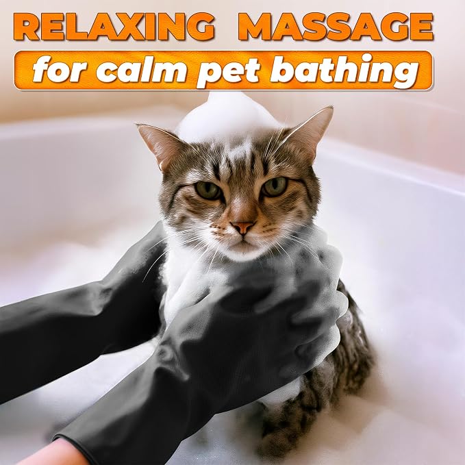 Cat and Dog Washing Gloves, 1 Pair, 11.6 in, Soft Silicone (Black) | Dog Shampoo Gloves, Pet Bath & Grooming Mitt, 3000 Soft Bristles, Removes Loose Hair, Saves Shampoo, Massage, Wet or Dry