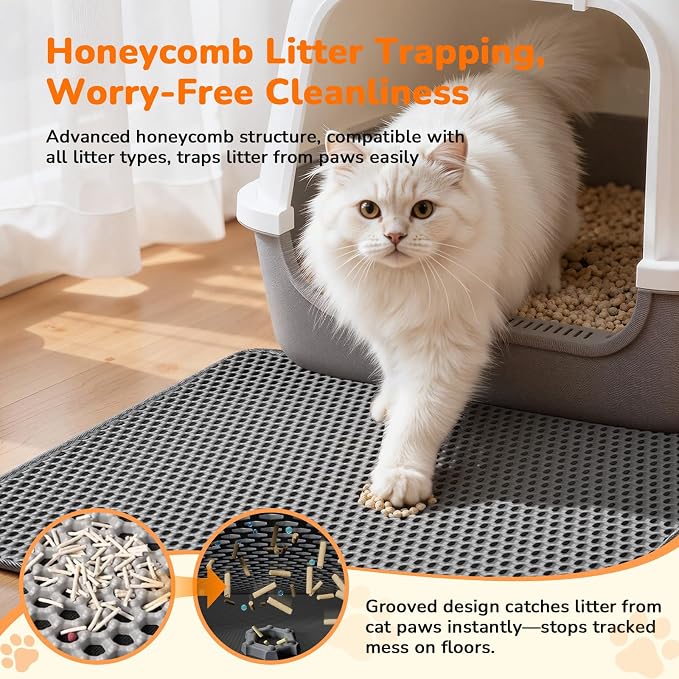 Cat Litter Mats (3-Pack) 24" x 18", Litter Box Mat, Non-Slip Waterproof Litter Mat with Honeycomb Trapping Layer, Easy Clean Leakproof Litter Matt, Soft EVA Durable Anti-Scratch Kitty Litter Mat