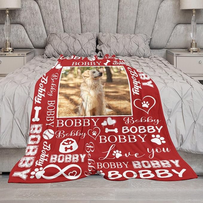 Artsadd Personalized Dog Blanket with Photos & Pet Name, Custom Dog Memorial Blanket and Throws for Remembrance, Customized Puppy Blanket, Dog Gifts for Pet Dog Lovers, Dog Mom Gifts for Women Xmas M